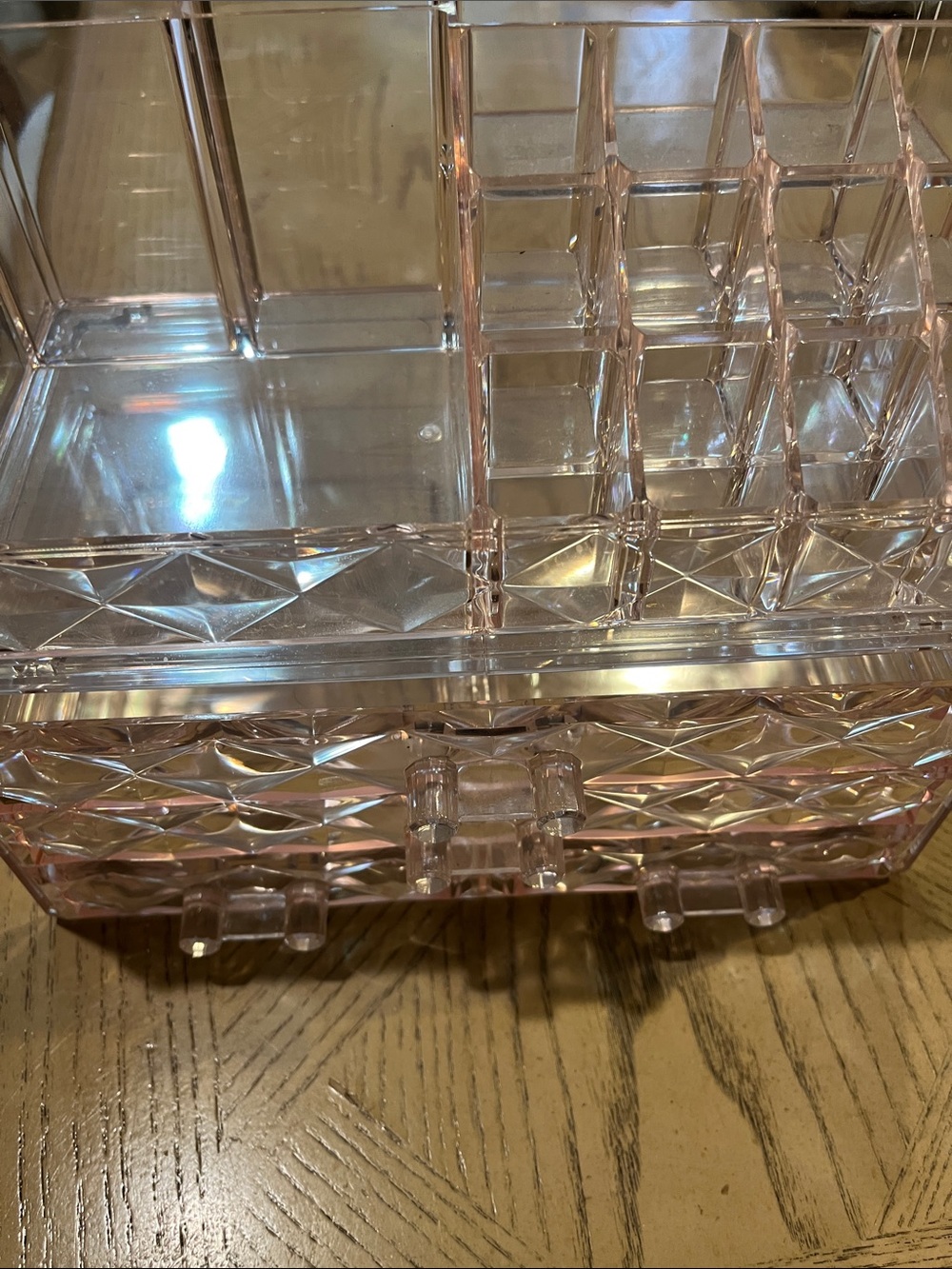 Clear Pink Acrylic Makeup Organizer - Compact Cosmetic Storage